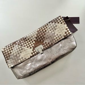 ELLIOTT LUCCA Metallic Woven Leather Folding Crossbody/Clutch